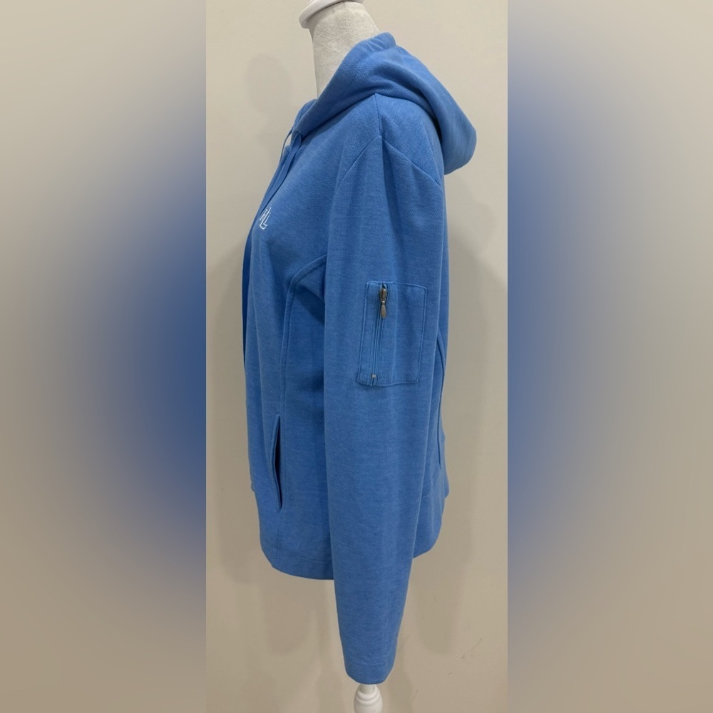 Lauren Ralph Lauren Hoodie Women's Blue Full Zip  Monogram Drawstring Size L - Picture 2 of 7